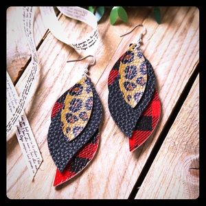 Leopard Buffalo Check Leather Earrings
